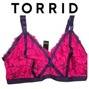 Torrid NWT Hot Pink & Purple Lace Bralette Size 0/L